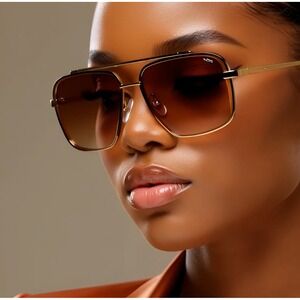 Aviator Sunglasses Gold Frame Brown Lens Square Fashion Shades UV400 Women Gafas